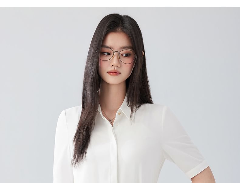 Short-Sleeve Plain Shirt / High Waist Midi Pencil Skirt / Set