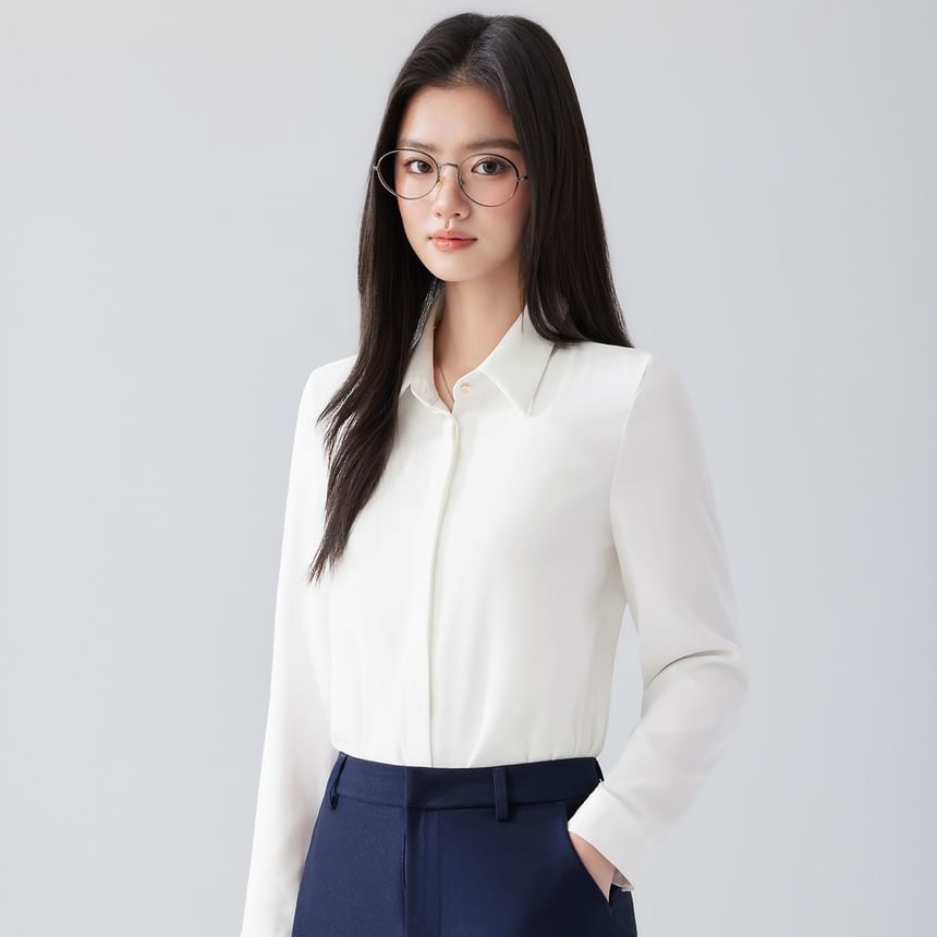 Long Sleeve Shirt and Flared Dress Pants Set for Women