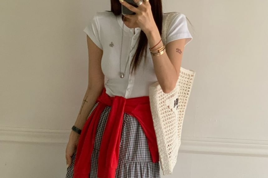 Drawstring Waist Plain Frill Trim Slit Maxi A-Line Skirt