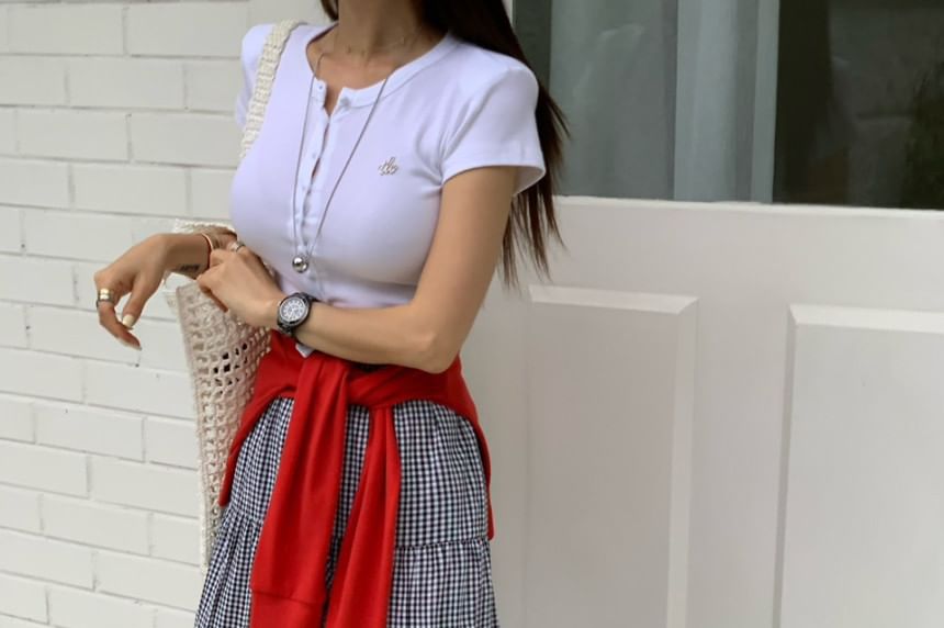 Drawstring Waist Plain Frill Trim Slit Maxi A-Line Skirt