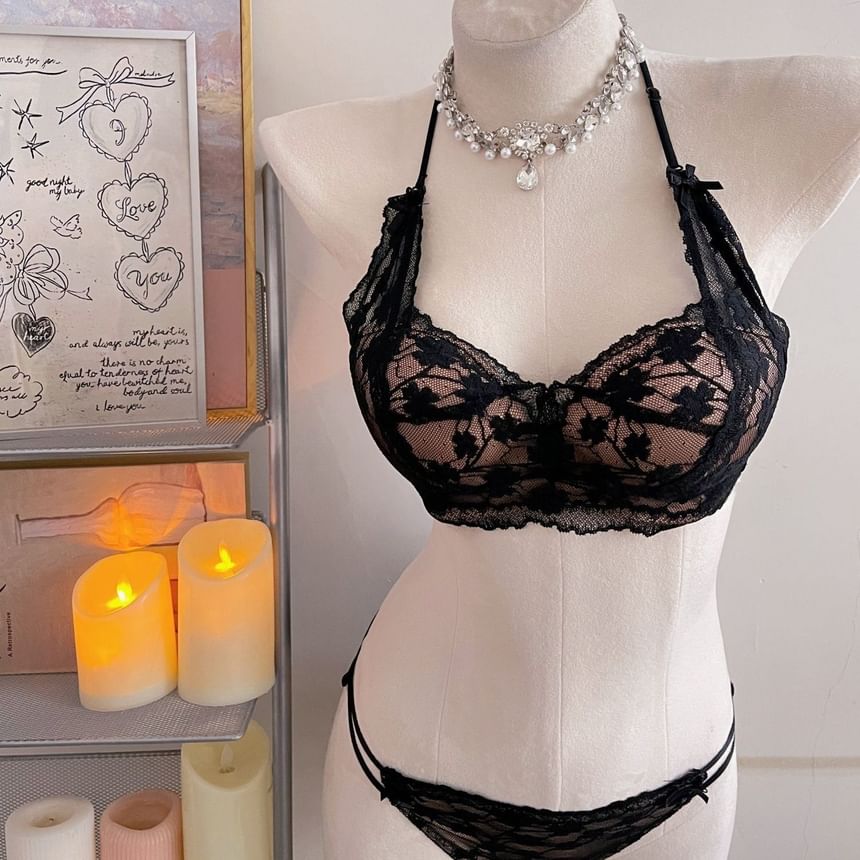 Halter-Neck Lace Bra / Thongs / Lingerie Set