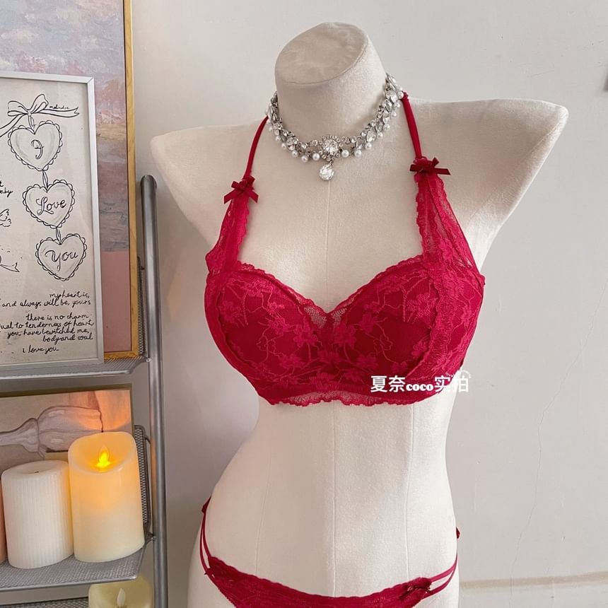 Halter-Neck Lace Bra / Thongs / Lingerie Set