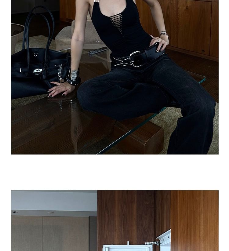 Halter Scoop Neck Plain Crop Tank Top
