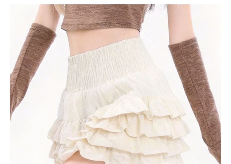 High Waist Smocked Tiered Lace Mini A-Line Skirt