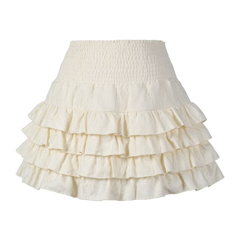 High Waist Smocked Tiered Lace Mini A-Line Skirt