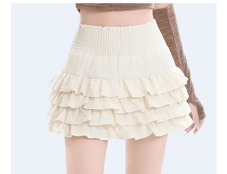 High Waist Smocked Tiered Lace Mini A-Line Skirt
