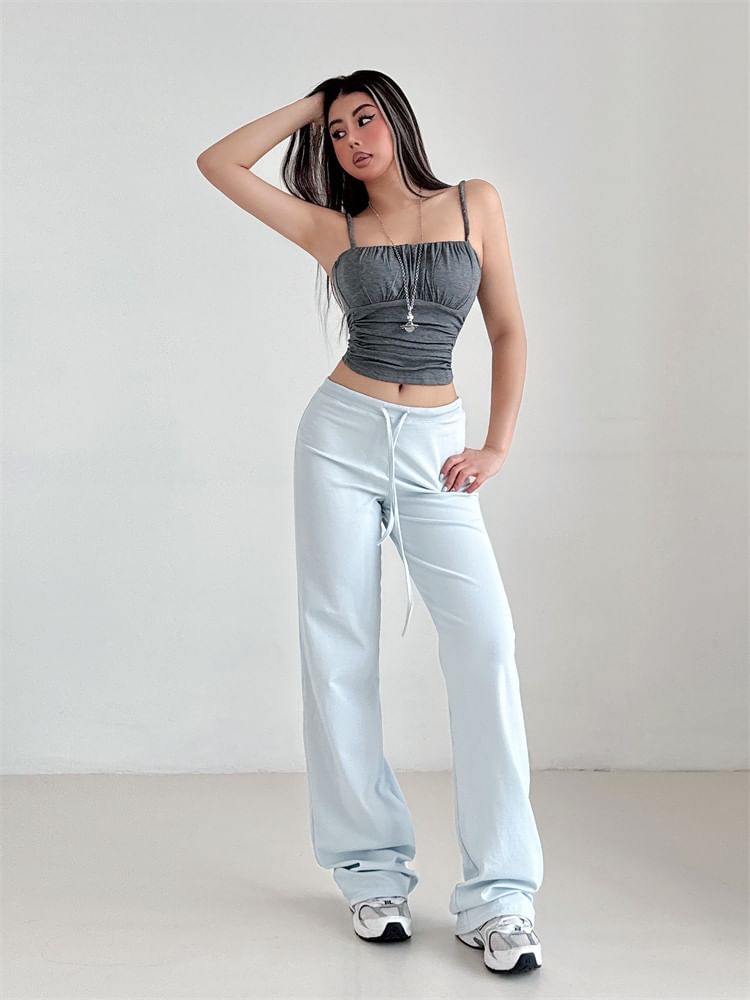 Square Neck Plain Crop Camisole with Thin Straps