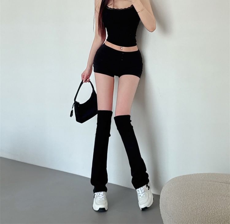 Scoop Neck Lace Trim Plain Crop Camisole Top