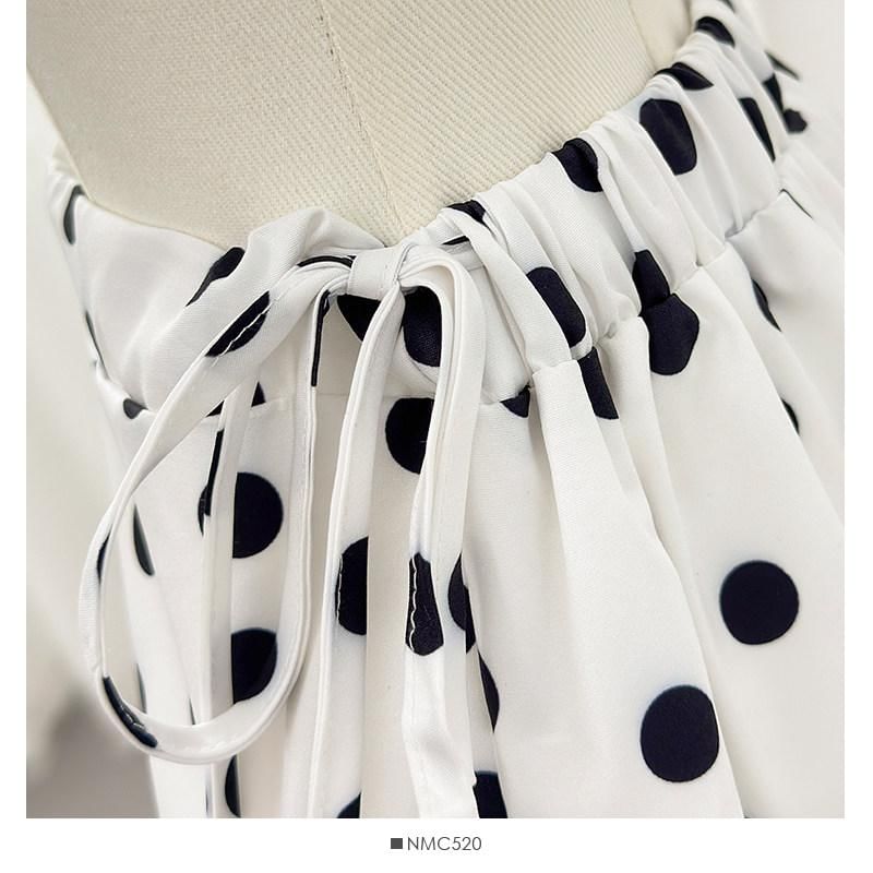Drawstring Waist Polka Dot Ruffle Midi A-Line Skirt