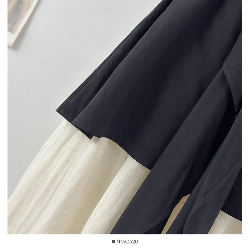 Set: Halter Plain Tie-Up Top + Elastic Waist Melange Maxi A-Line Skirt