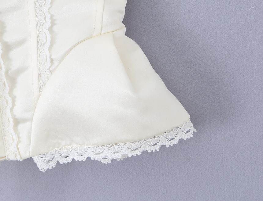 Lace Trim Lace-Up Crop Corset Tube Top