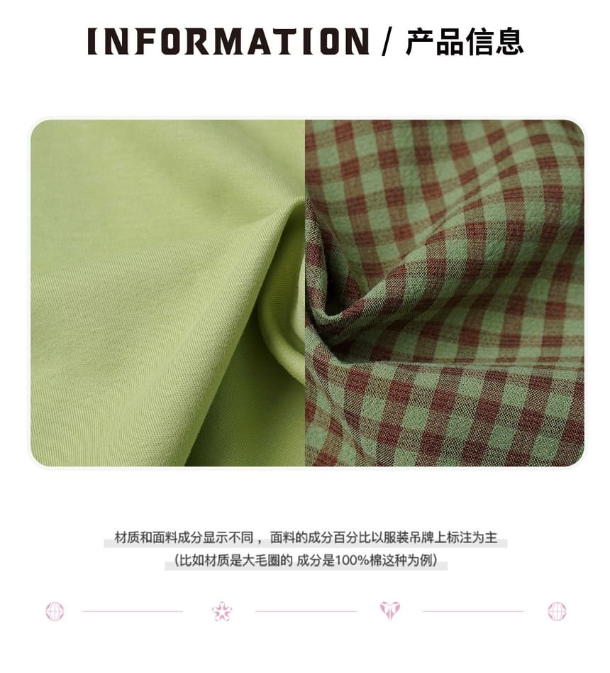 Short-Sleeve Crop Polo Shirt / Plaid Mini Skirt / Short-Sleeve Button-Up Top / Shorts
