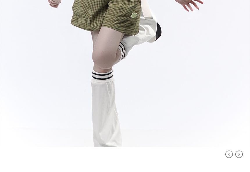 Short-Sleeve Crop Polo Shirt / Plaid Mini Skirt / Short-Sleeve Button-Up Top / Shorts