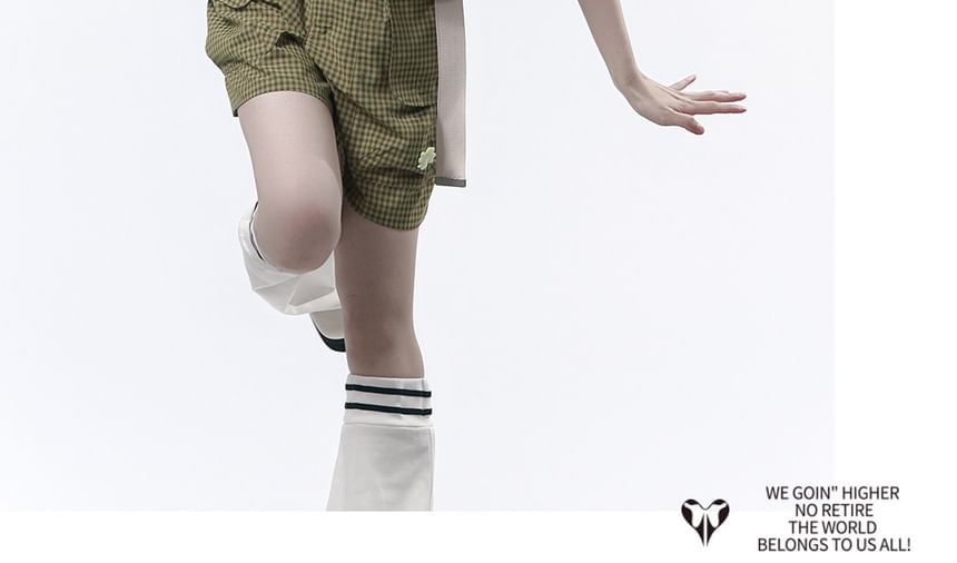 Short-Sleeve Crop Polo Shirt / Plaid Mini Skirt / Short-Sleeve Button-Up Top / Shorts