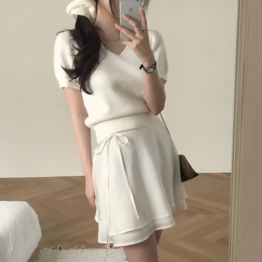 High Waist Plain Layered Mini A-Line Skirt