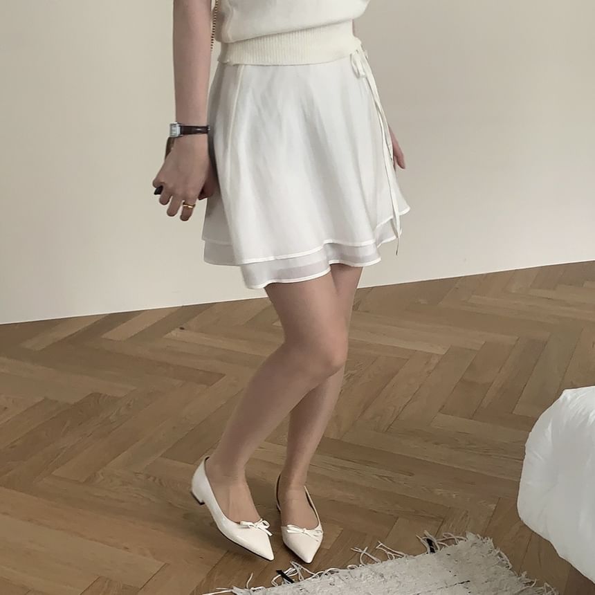 High Waist Plain Layered Mini A-Line Skirt