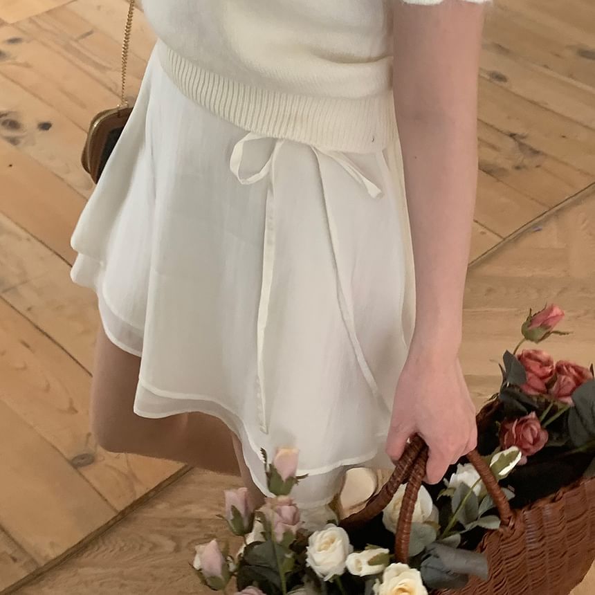 High Waist Plain Layered Mini A-Line Skirt