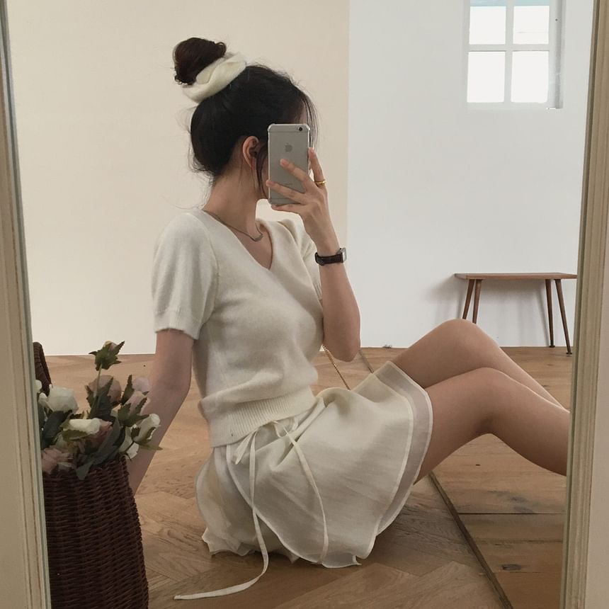 High Waist Plain Layered Mini A-Line Skirt