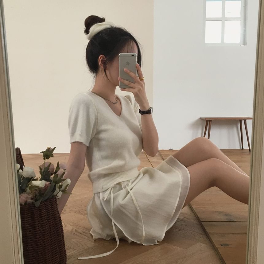 High Waist Plain Layered Mini A-Line Skirt