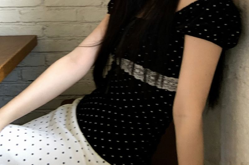 Scoop Neck Lace Panel Polka Dot Top