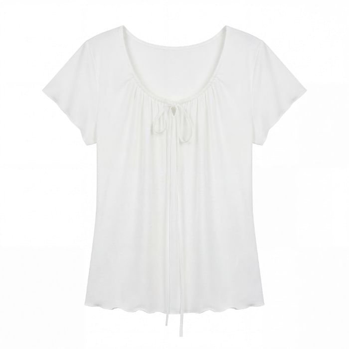 Scoop Neck Tie-Front Slim Top
