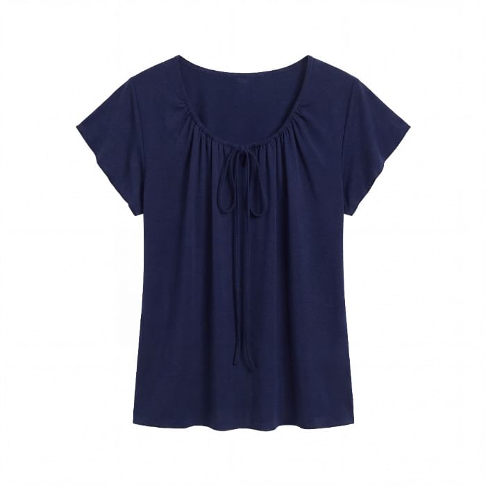 Scoop Neck Tie-Front Slim Top