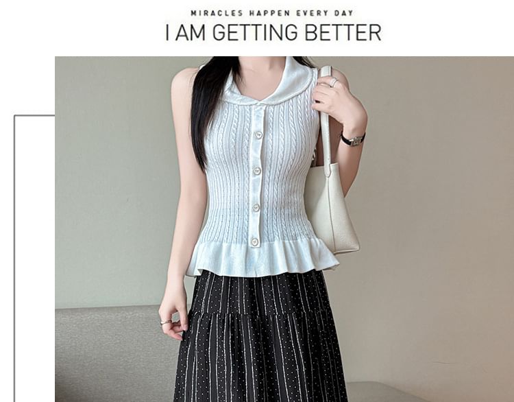 Elastic Waist Striped Dotted Tiered Ruffle Midi A-Line Skirt