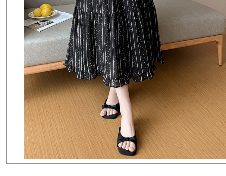 Elastic Waist Striped Dotted Tiered Ruffle Midi A-Line Skirt