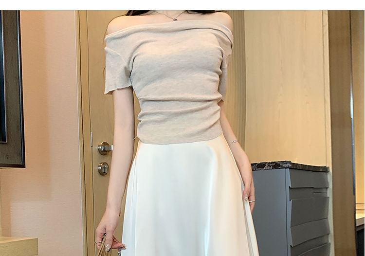 High Waist Plain Satin Maxi A-Line Skirt