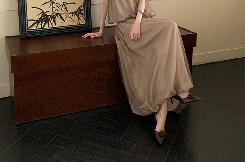 Plain Camisole and High Waist Maxi A-Line Skirt Set