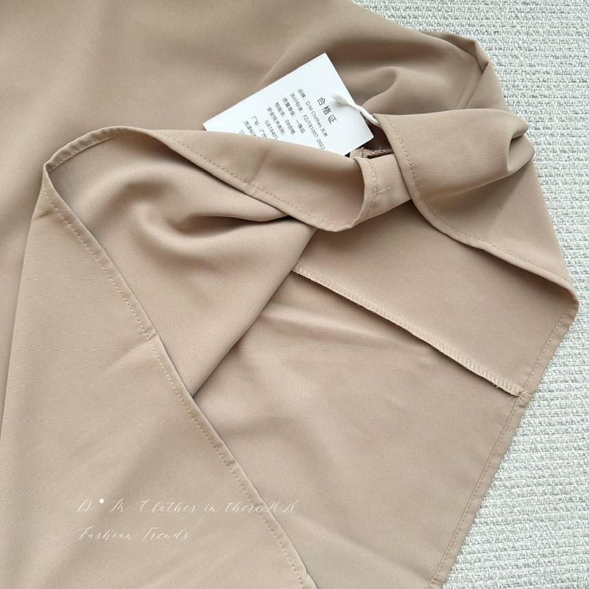 Set: Short-Sleeve Stand Collar Blouse + High Waist Midi Skirt