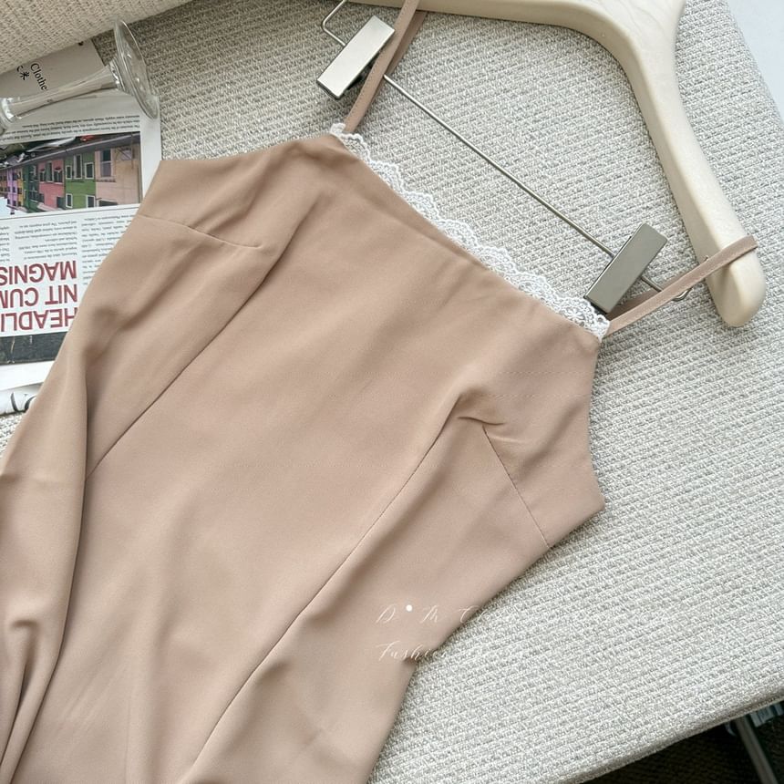 Set: Short Sleeve Stand Collar Blouse and Midi Skirt