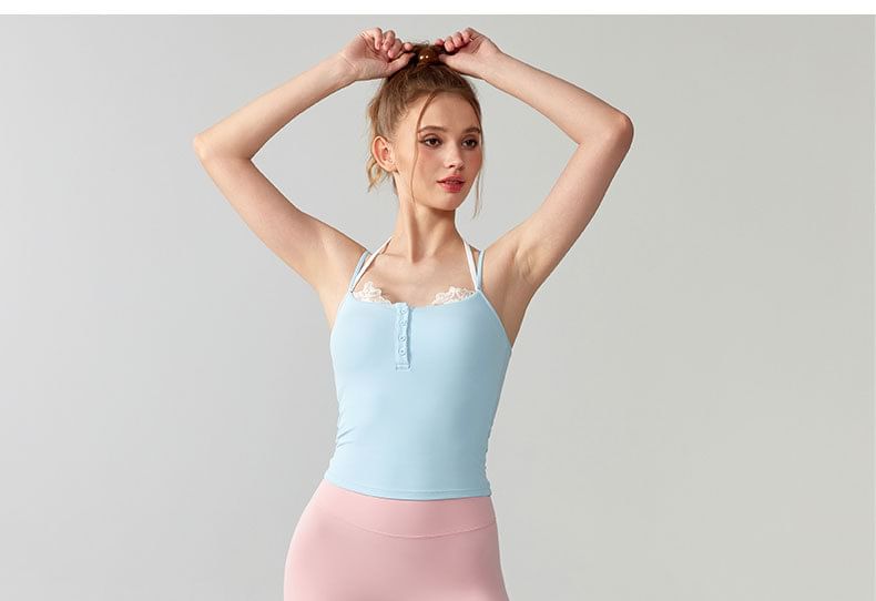 Sport Spaghetti Strap Lace Trim Camisole Top