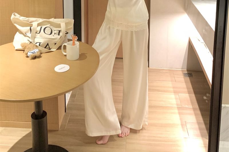 V-Neck Plain Panel Lace Camisole Top / Shorts / Straight Leg Pants / Set