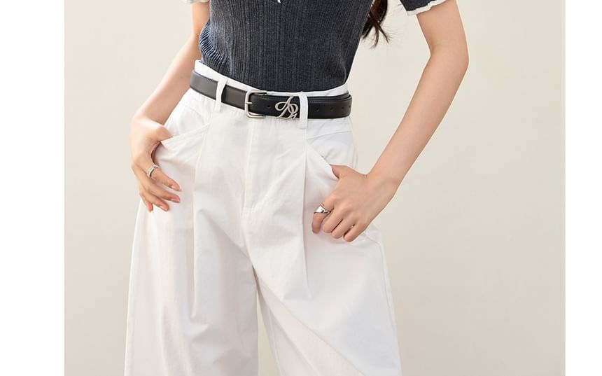 Collared Contrast Trim Short Sleeve Knit Top