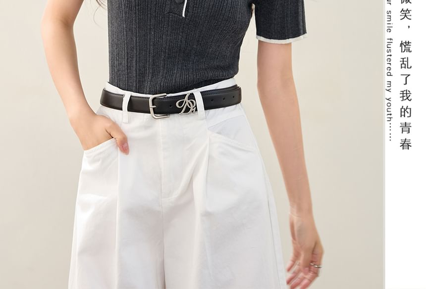 Collared Contrast Trim Short Sleeve Knit Top