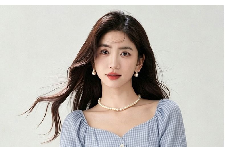 Square Neck Plaid Crop Blouse