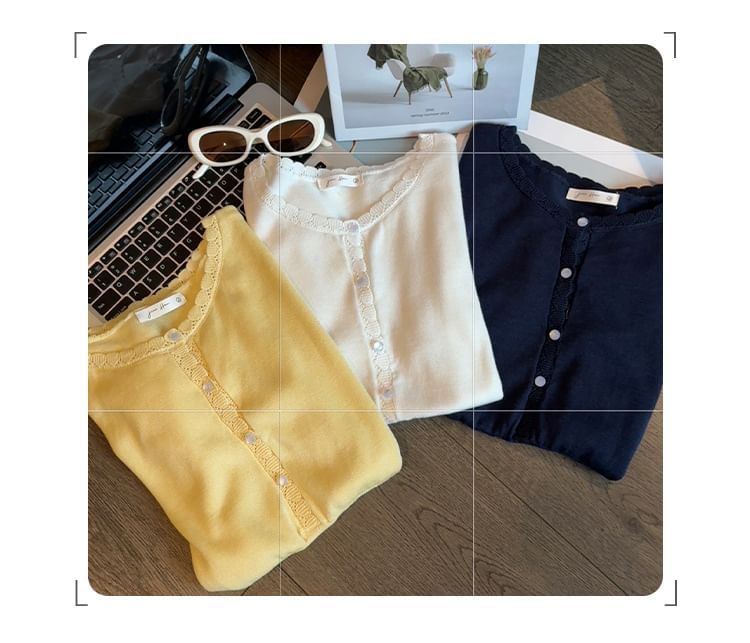 Crew Neck Half-Button Short Sleeve Slim Knit Top