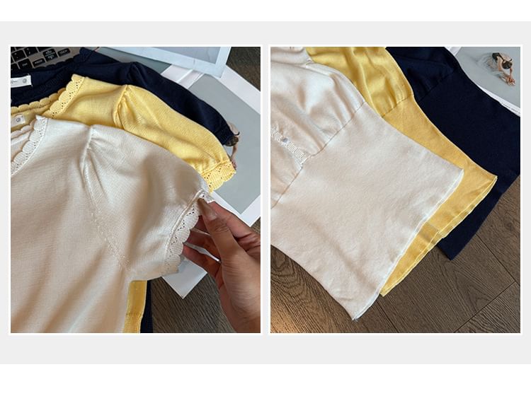 Crew Neck Half-Button Short Sleeve Slim Knit Top