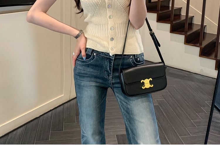 Square Neck Button-Up Knit Crop Tank Top