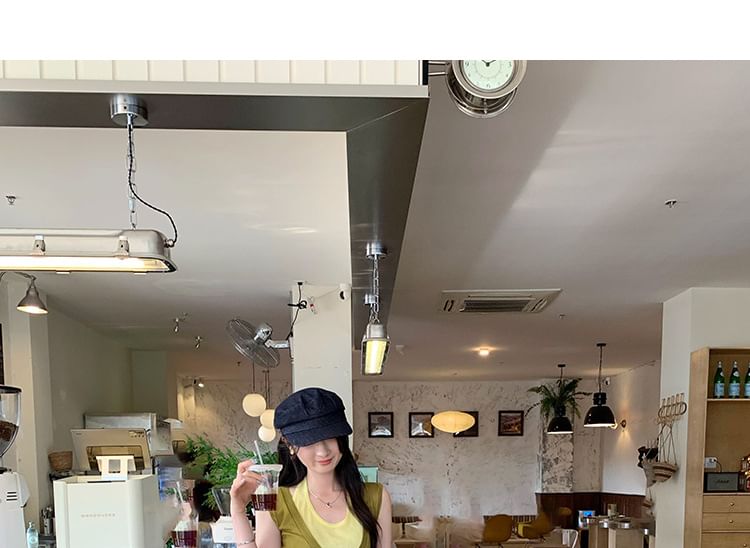 Halter Neck Two-Tone Slim Knit Top