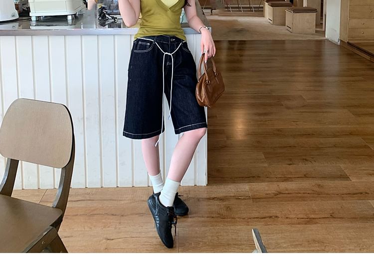 Halter Neck Two-Tone Slim Knit Top