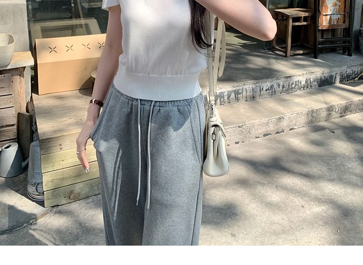 Crew Neck Plain Crop Knit Top