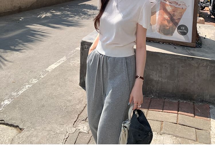 Crew Neck Plain Crop Knit Top