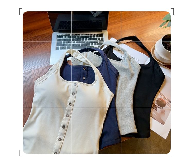 Halter Neck Open Back Slim Crop Top