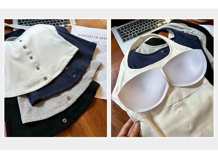 Halter Neck Open Back Slim Crop Top