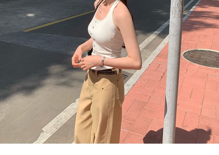 Halter Neck Open Back Slim Crop Top