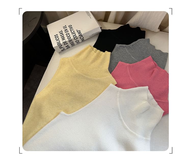 Ribbed Turtleneck Knit Tank Top