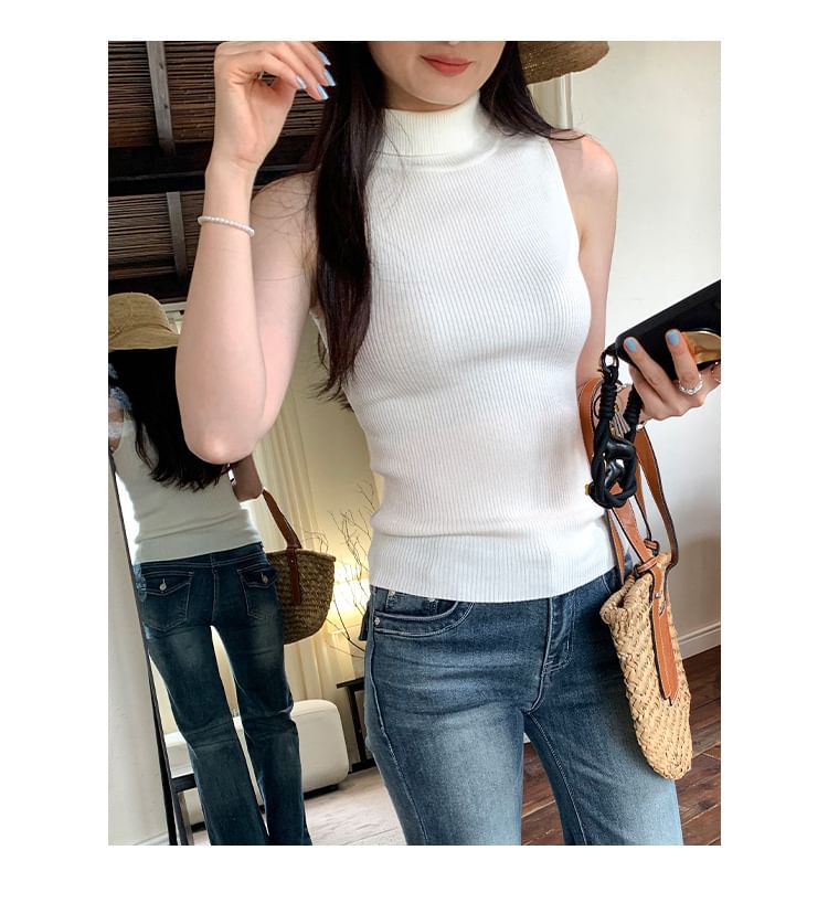 Ribbed Turtleneck Knit Tank Top