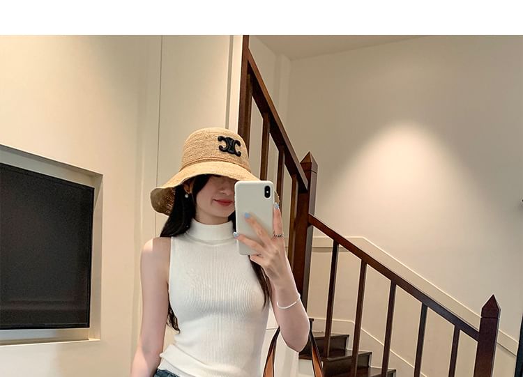 Ribbed Turtleneck Knit Tank Top